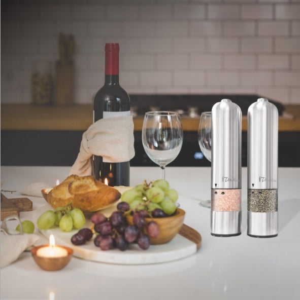 Stainless steel electric pepper and salt grinder
