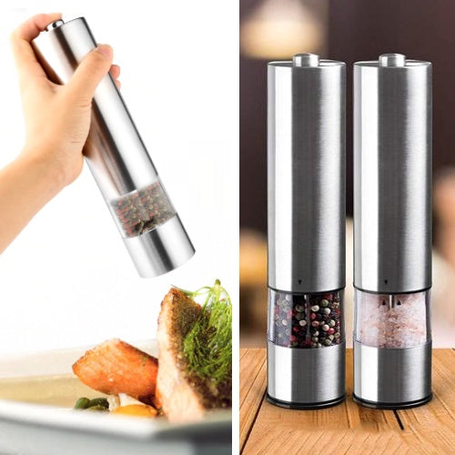 Stainless steel electric pepper and salt grinder