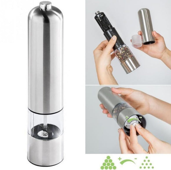 Stainless steel electric pepper and salt grinder